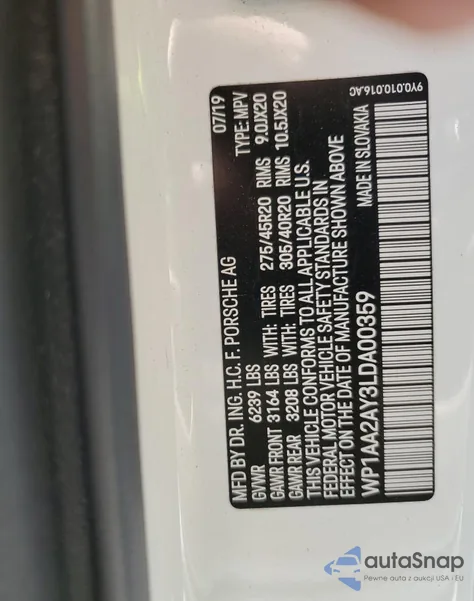 2020 Porsche Cayenne from USA, damaged, VIN WP1AA2AY3LDA00359